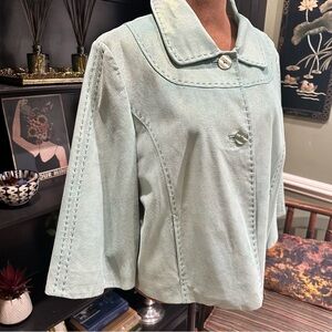 Saguaro Light Green Shimmery Leather Jacket – Size Large – Western Flair & Bold